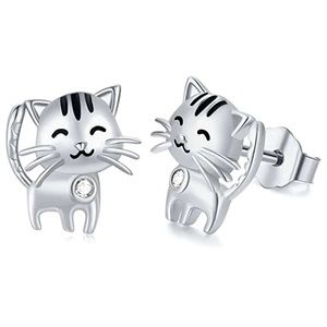 New Sterling Silver White Sapphire Kitty Studs